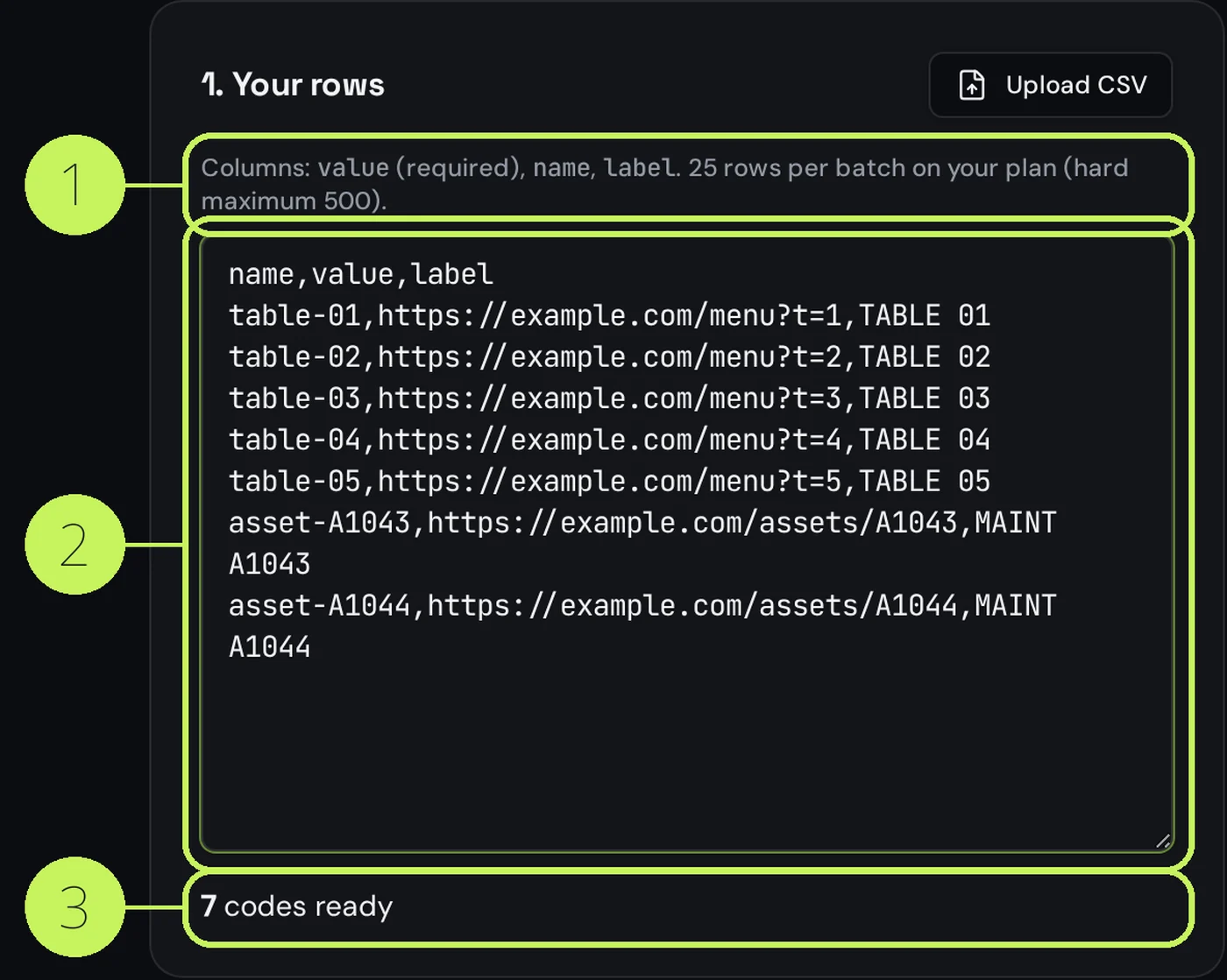 Bulk generator rows with one listing per line