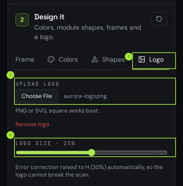 The same logo controls on a phone screen, stacked vertically